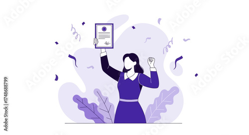 Woman Celebrates Graduation Achievement with Certificate, Illustrating Success and Triumph