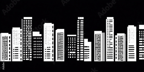 Seamless city skyline silhouette in black and white.