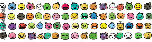 A vibrant collection of diverse cartoon character faces and emoticons.