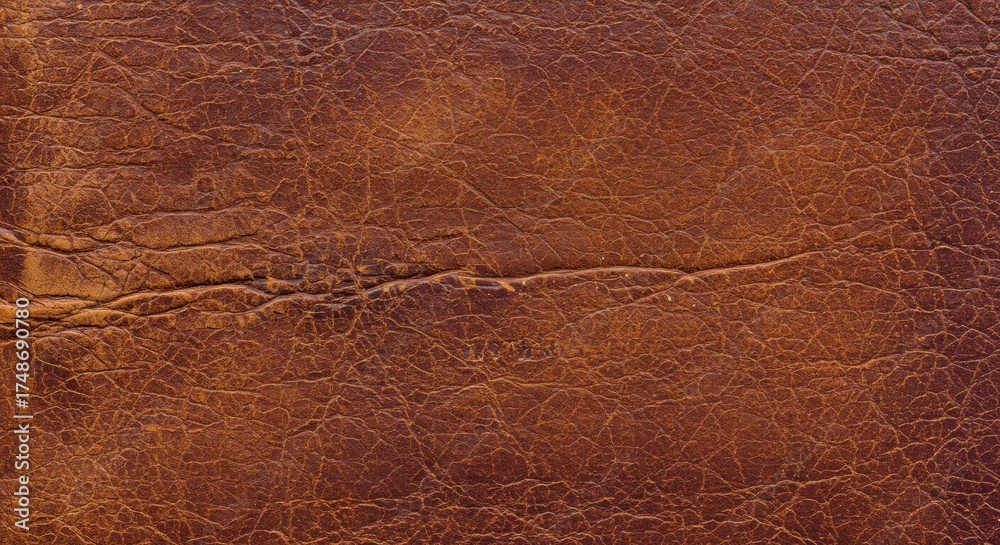 Fototapeta premium Close up textured leather surface with detailed grain and brown tones