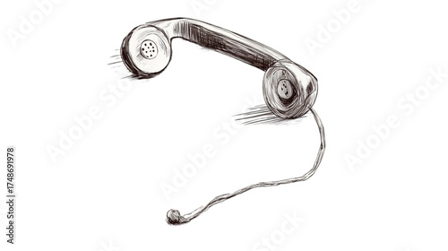 Hand drawn sketch of a vintage telephone receiver handset.