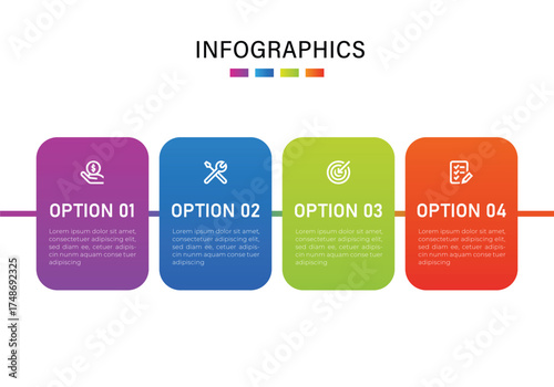 Colorful Infographic Template with Four Numbered Options and Icons