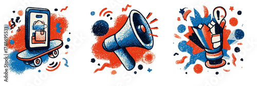 Set of modern icons for social media promotion and success.