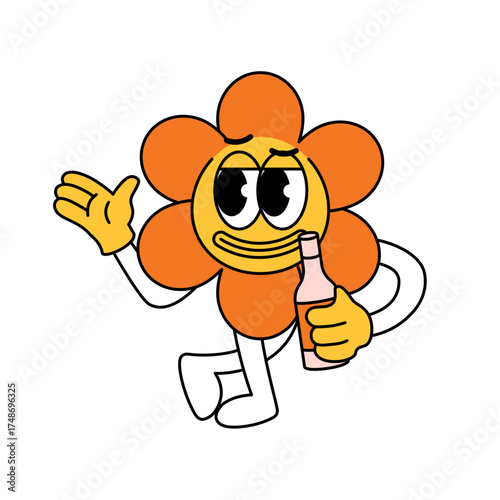 Flower mascot with bottle. Flower character mascot