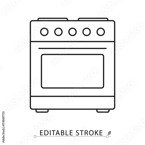 An electric stove icon in minimalist style with editable stroke. Kitchen appliance, cooking equipment, household device, modern technology, interior element, domestic utility, electronic object.