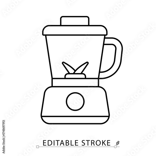 A blender icon in minimalist style with editable stroke. Kitchen appliance symbol, food preparation element, household object, smoothie concept, drink pictogram, mixing design