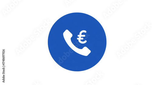 Telephone handset icon with Euro currency symbol inside a blue circle.