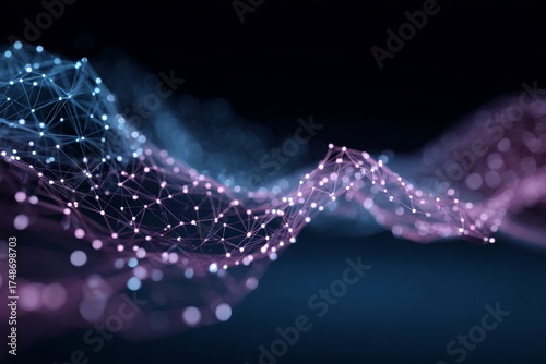 An abstract network connection background with connected dots and lines in blue and purple tones, creating a dynamic and modern feel, suitable for technology related themes.