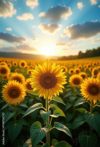 Vibrant Sunflower Field Under radiant Summer Sunlight Golden Bloom Scenery Flora Epic Nature