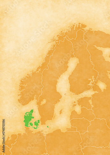 Ocher map of Scandinavia - Denmark