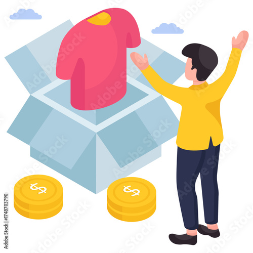 A isometric design illustration of shirt parcel 