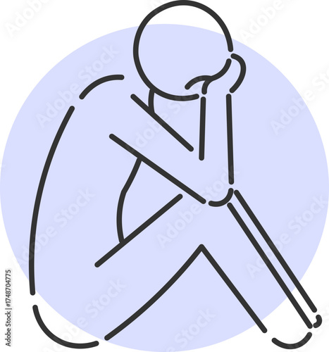 Minimalist icon of sad person reflecting in sitting position