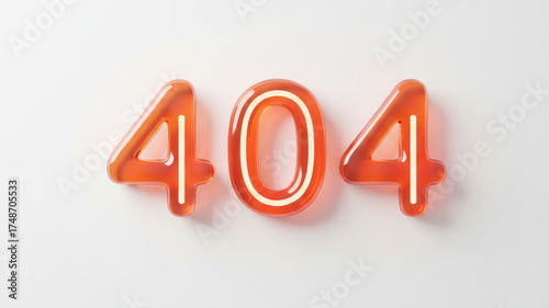 Bright Orange Neon 404 Sign With Glow, Modern Display On White Background