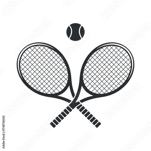 Tennis Sport Rackets Ball Silhouette Game Competition Athlete Training Equipment Vector