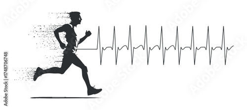 Running Man With Heartbeat Vector Graphic Illustration Sports Athlete Activity