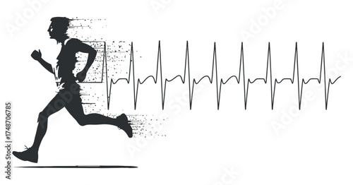 Runner Silhouette With Heartbeat Illustration Fitness Activity Healthcare Design