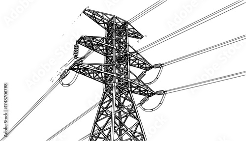 Outline vector illustration of a high-voltage transmission tower
