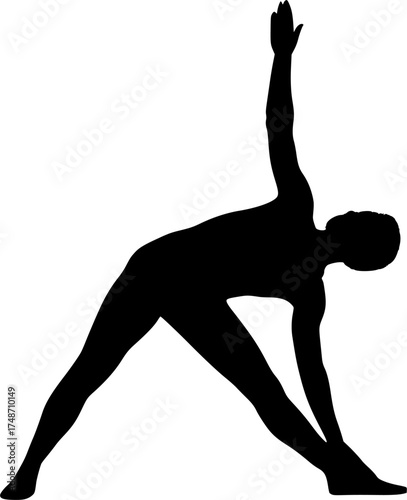 Padahastasana solid yoga silhouette of balanced standing posture with extended upward and downward arms, angular body alignment, calm centered stance, transparent vector for yoga, anatomy, and health 
