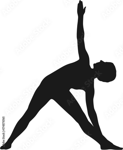 Padahastasana Solid Colour yoga pose vector showing standing figure with wide stance, one arm reaching upward and the other downward, symmetrical triangular body balance