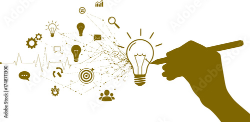 Vector Silhouette Hand Drawing Lightbulb Idea Network - Innovation
