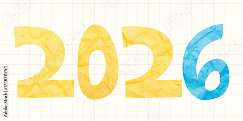 2026 new year with grunge paper texture . trending design for collage 