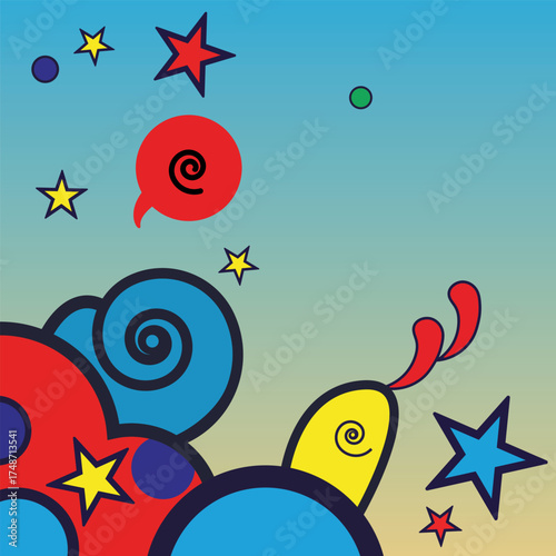 Colorful carnival abstract cartoon vector with stars, circles and playful shapes background