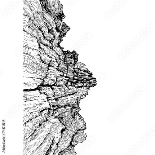 Illustration of a tree trunk with rough bark texture in black and white detailed drawing style art design