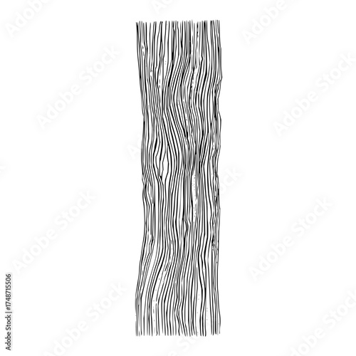 Detailed black and white illustration of a tree bark texture with many vertical lines and curves