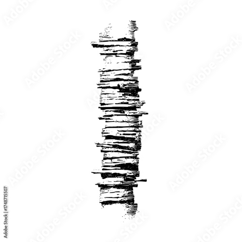 Illustration of a tree trunk with a dark hollow entrance in a black and white drawing style image view