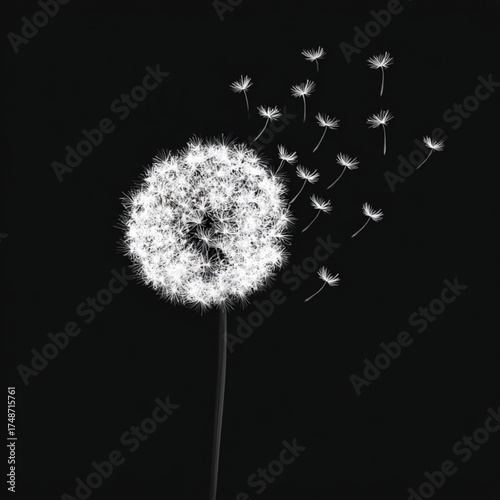 A delicate white dandelion losing its fluffy seeds to the wind.