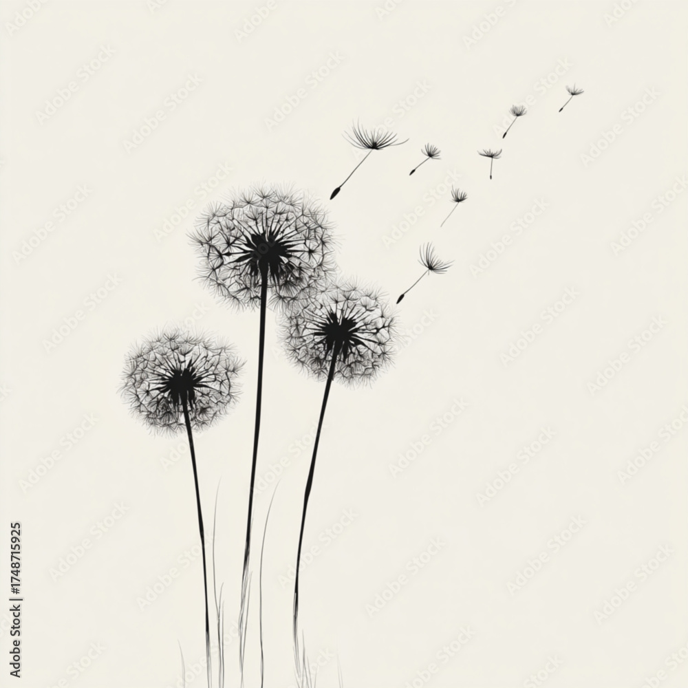 custom made wallpaper toronto digitalThree delicate dandelion flowers with seeds blowing in the wind.