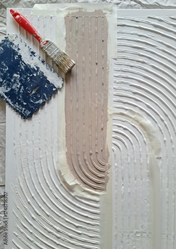 The process of making a painting from structural paste using art tools and paint brush