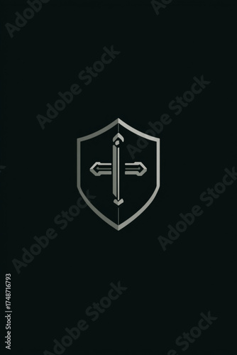 Elegant silver shield with a stylized cross and sword emblem. Free Download Elegant silver shield with a stylized cross and sword emblem. - GFXLoad