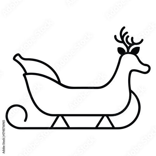 santa sleigh with reindeer silhouette vector icon
