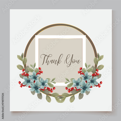 WEDDING INVITATION FRAME WITH FLOWER DECORATIONS AND FRESH LEAVES
