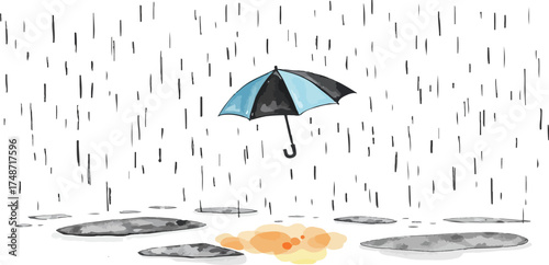 Vector illustration of umbrella in a rainy day.