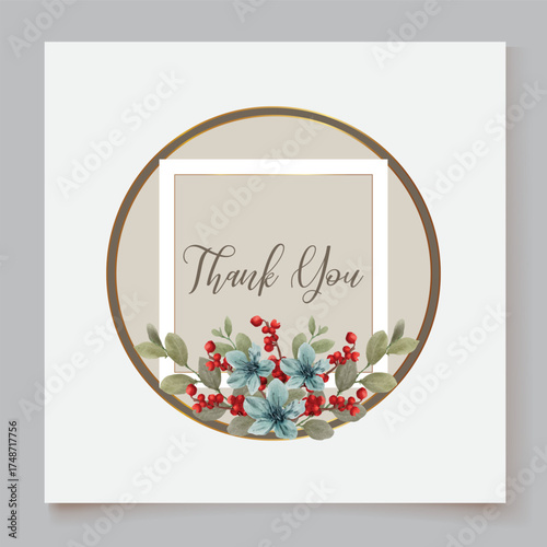 WEDDING INVITATION FRAME WITH FLOWER DECORATIONS AND FRESH LEAVES