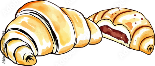 Watercolor vector illustration of a croissant.