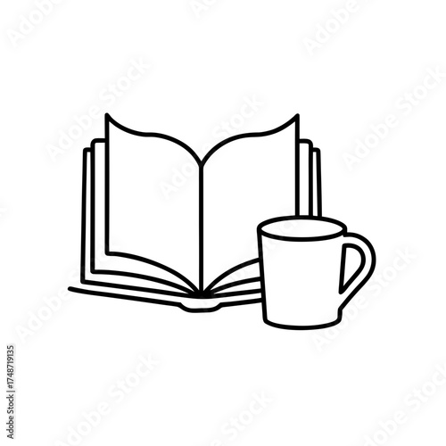 Open book and coffee cup icon