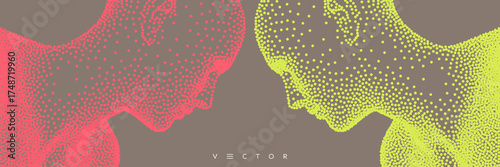 Two opponents facing each other. People talk face to face. Illustration of the communication between two humans. Vector.