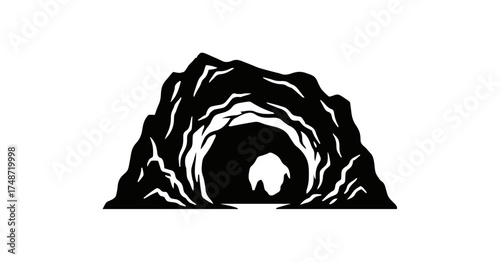 Dramatic black cave entrance vector illustration, perfect for nature, travel, and adventure graphics