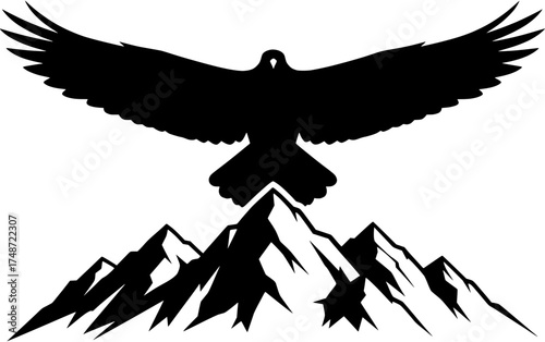 Eagle Soaring Above Mountain Peaks Vector Graphic