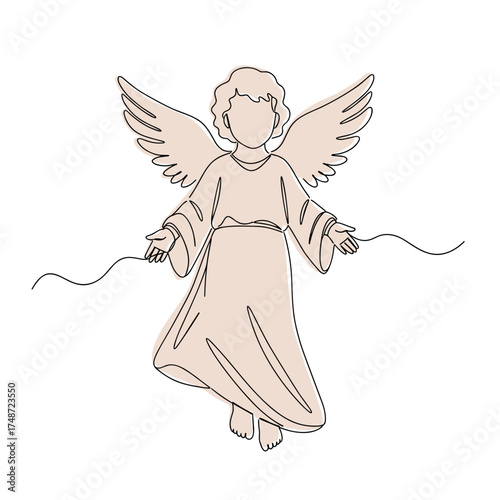 Line art angel with wings and robe for religious print design