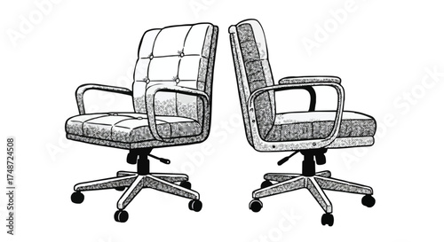 Vintage Hand Drawn Sketch of Two Executive Office Chairs, Doodle Illustration