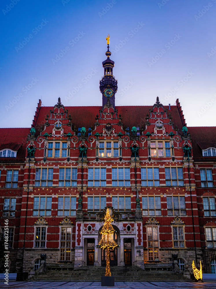 Fototapeta premium Ancient building of Politechnika Gdansk in winter, university