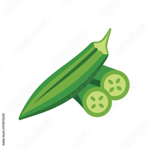 green okra lady finger with sliced cross section