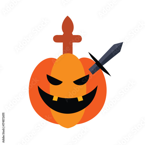 halloween pumpkin pirate with eye patch and sword