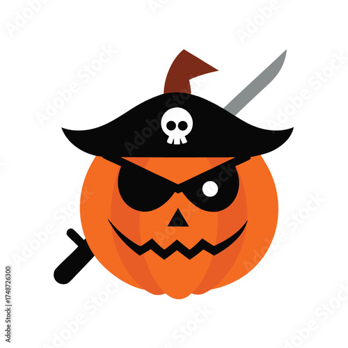 halloween pumpkin pirate with eye patch and sword