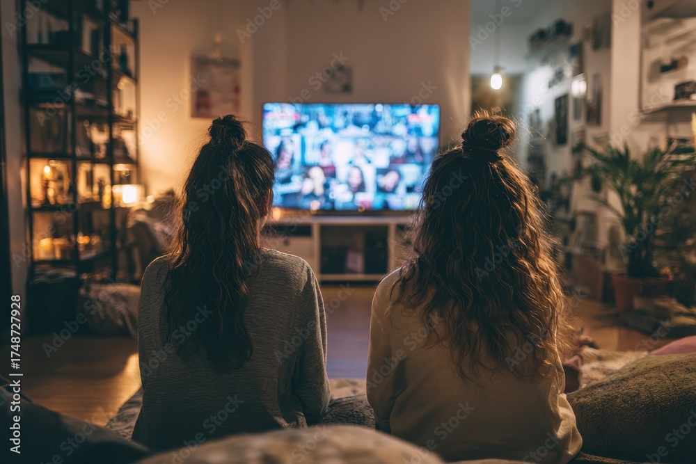 Fototapeta premium Women sharing a home and watching television