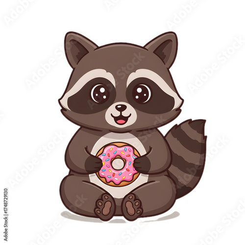 Raccoon Holding a Sweet Pink Donut with Colorful Sprinkles Clipart